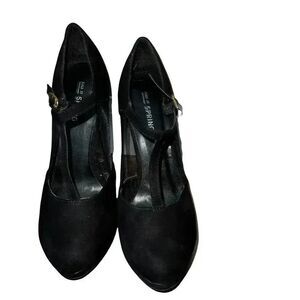 🌸Call it Spring T-Strap‎ Women Black Mesh Insert Heels Size 6.5🌸